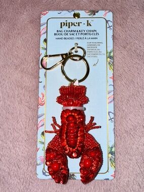 🦞 Piper K Red Hand-Beaded Lobster Bag Charm & Key Chain